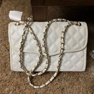 Elegant White  faux leather Quilted purse with chain strap